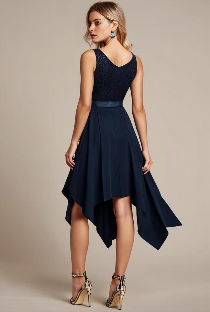 deep v neck lace chiffon bridesmaid dress with asymmetrical hem 135503
