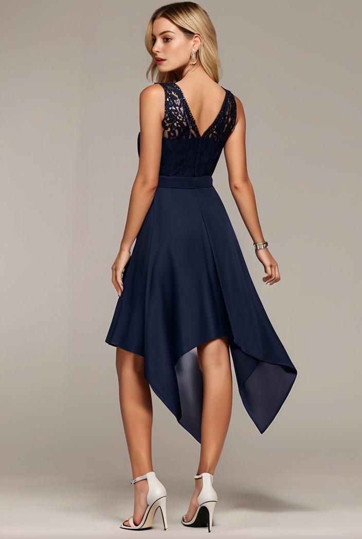 deep v neck lace chiffon bridesmaid dress with asymmetrical hem 135504
