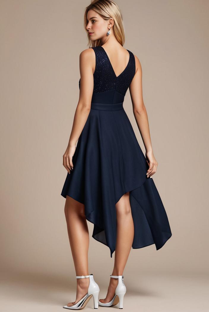 deep v neck lace chiffon bridesmaid dress with asymmetrical hem 135507