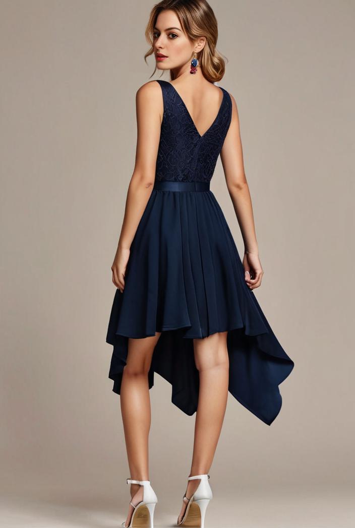 deep v neck lace chiffon bridesmaid dress with asymmetrical hem 135508