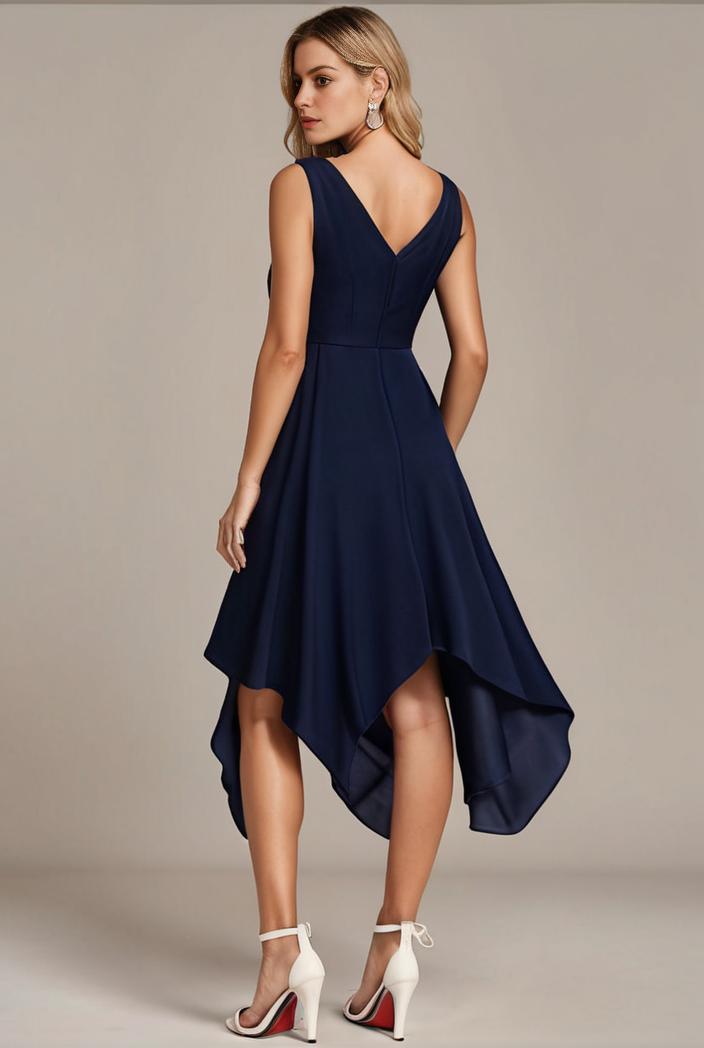 deep v neck lace chiffon bridesmaid dress with asymmetrical hem 135506
