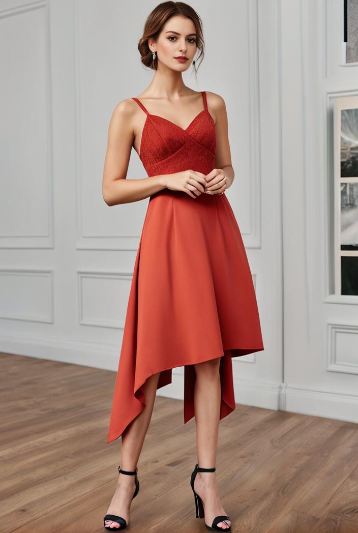 deep v neck lace chiffon bridesmaid dress with asymmetrical hem 135511