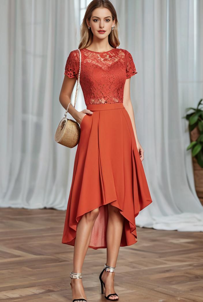 deep v neck lace chiffon bridesmaid dress with asymmetrical hem 135515