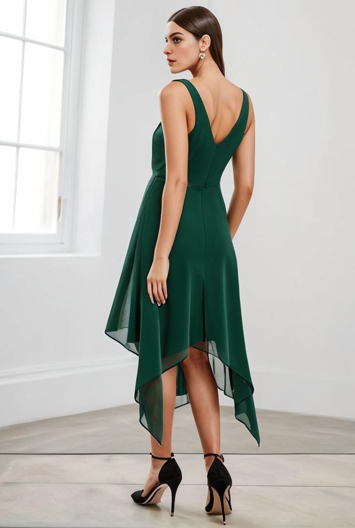 deep v neck lace chiffon bridesmaid dress with asymmetrical hem 135525