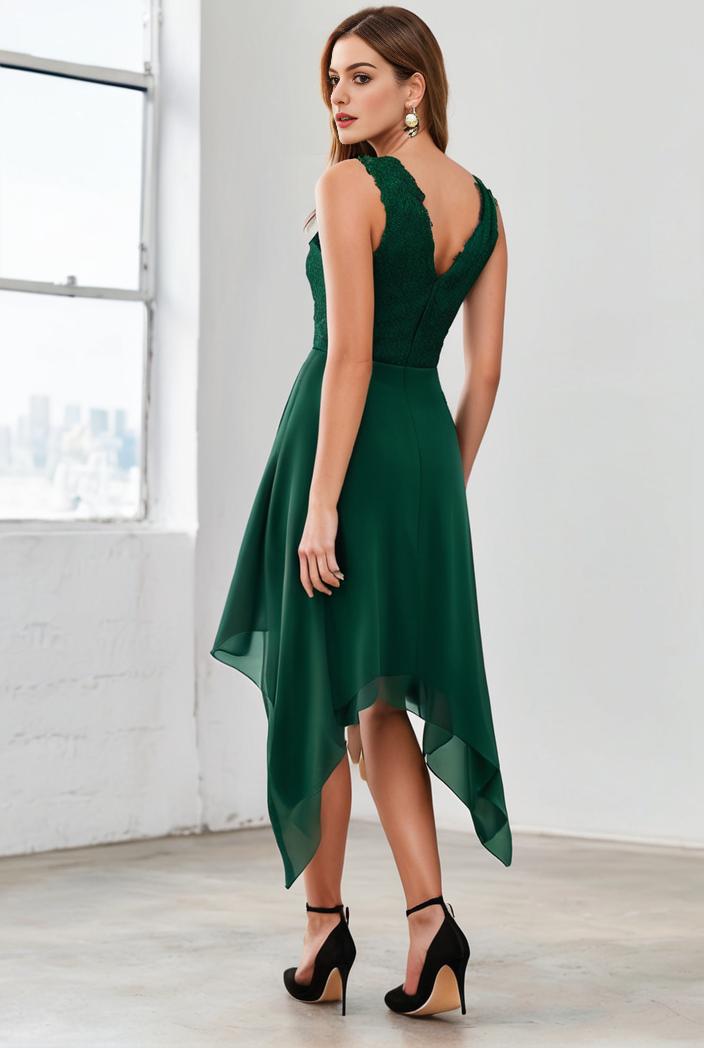 deep v neck lace chiffon bridesmaid dress with asymmetrical hem 135528
