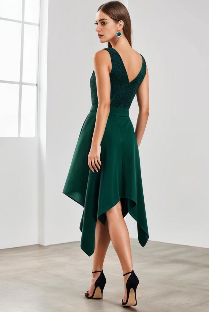 deep v neck lace chiffon bridesmaid dress with asymmetrical hem 135529