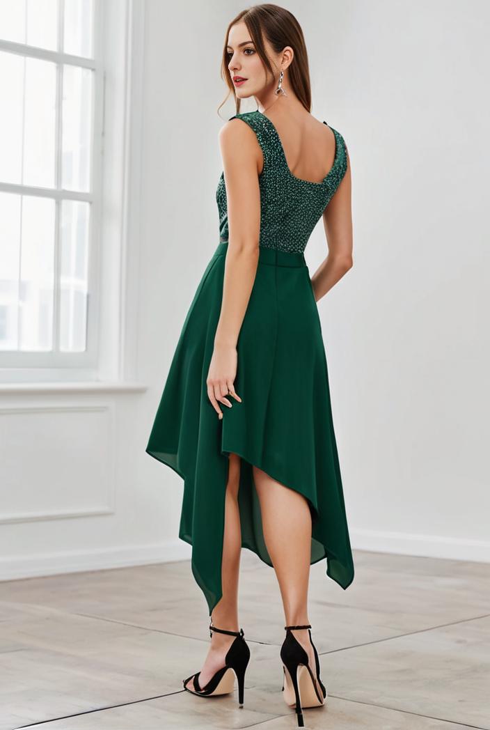 deep v neck lace chiffon bridesmaid dress with asymmetrical hem 135531