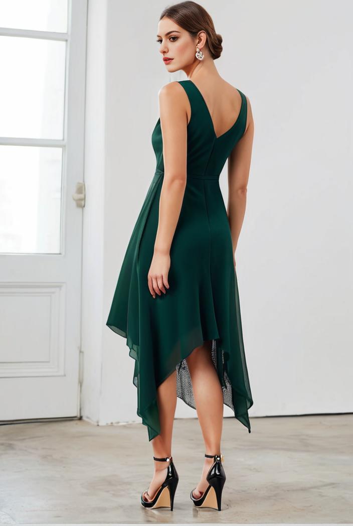 deep v neck lace chiffon bridesmaid dress with asymmetrical hem 135532