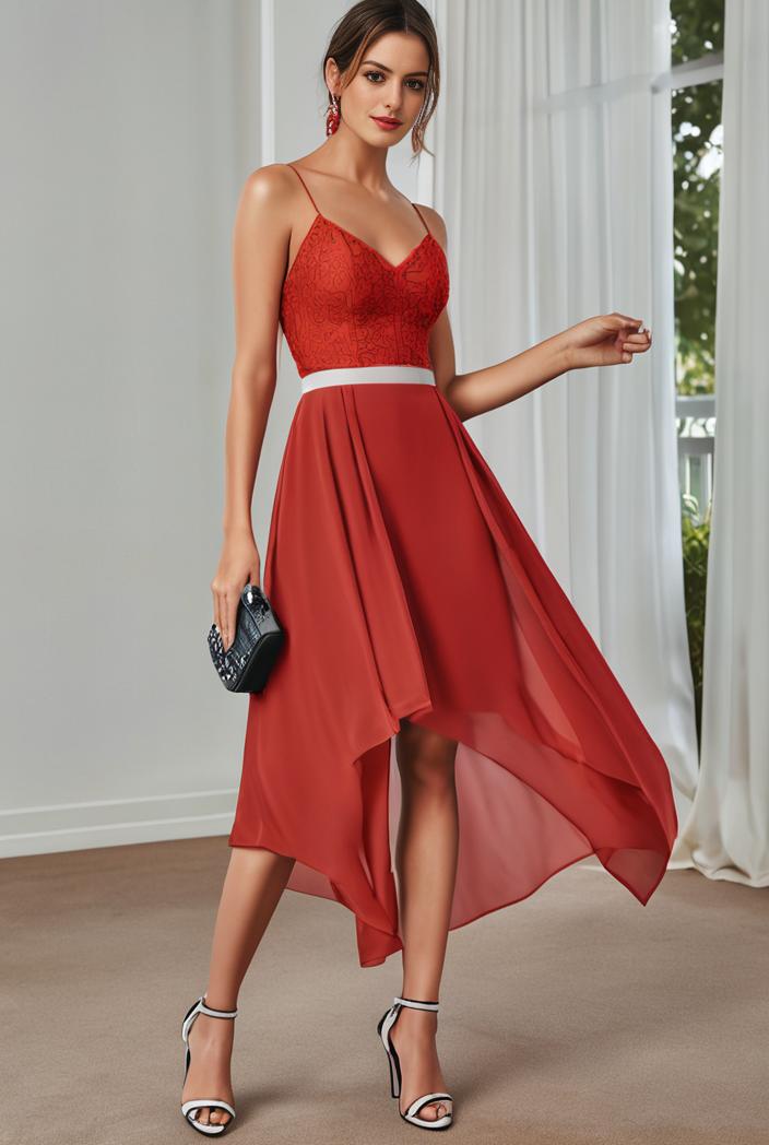 deep v neck lace chiffon bridesmaid dress with asymmetrical hem 135533