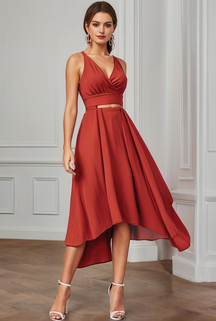 deep v neck lace chiffon bridesmaid dress with asymmetrical hem 135536