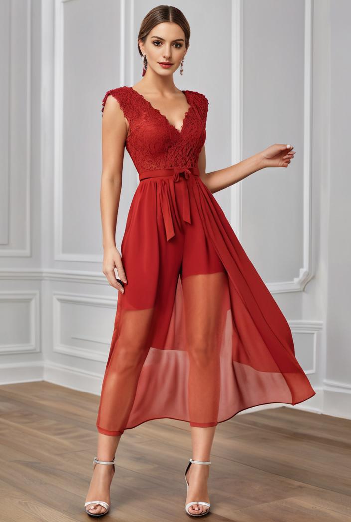 deep v neck lace chiffon bridesmaid dress with asymmetrical hem 135537