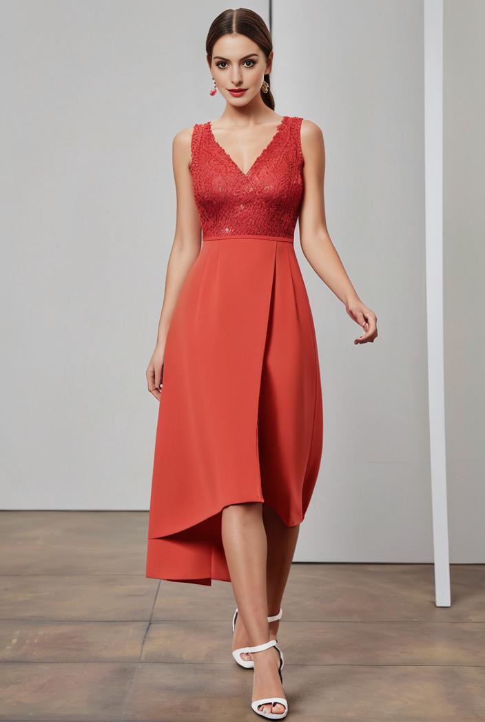 deep v neck lace chiffon bridesmaid dress with asymmetrical hem 135541