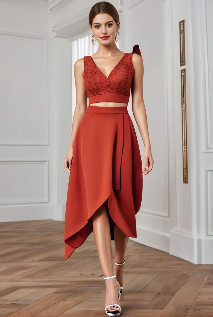 deep v neck lace chiffon bridesmaid dress with asymmetrical hem 135543