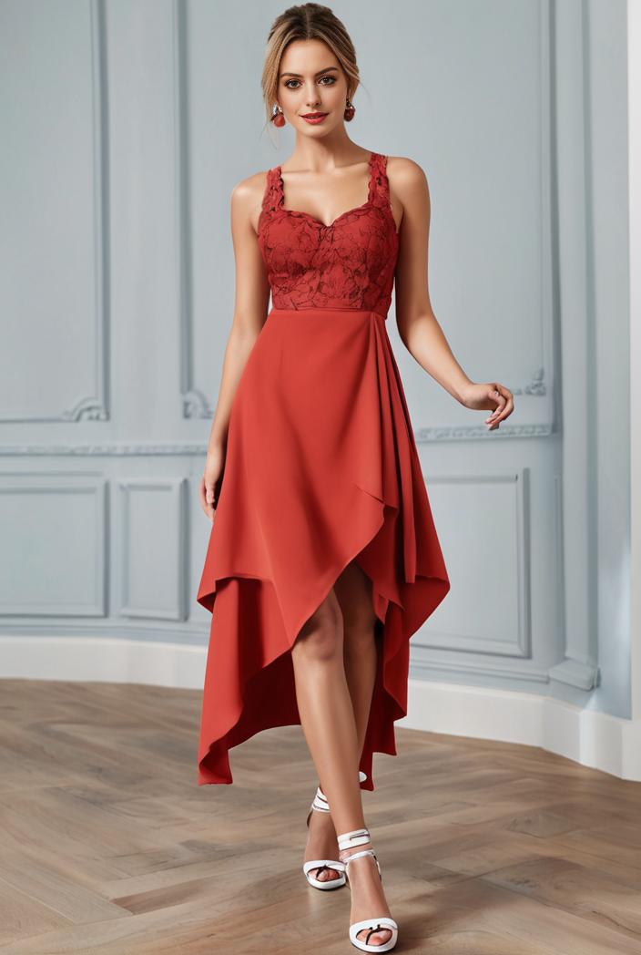 deep v neck lace chiffon bridesmaid dress with asymmetrical hem 135544