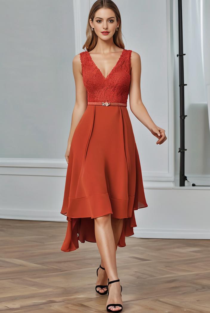 deep v neck lace chiffon bridesmaid dress with asymmetrical hem 135547