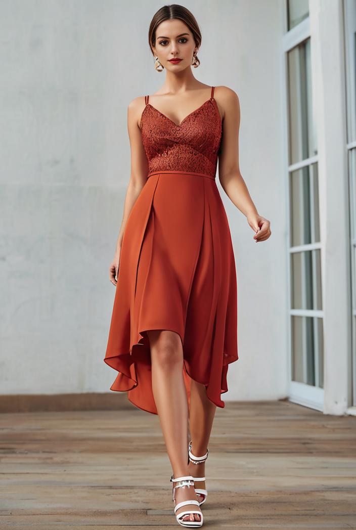 deep v neck lace chiffon bridesmaid dress with asymmetrical hem 135548