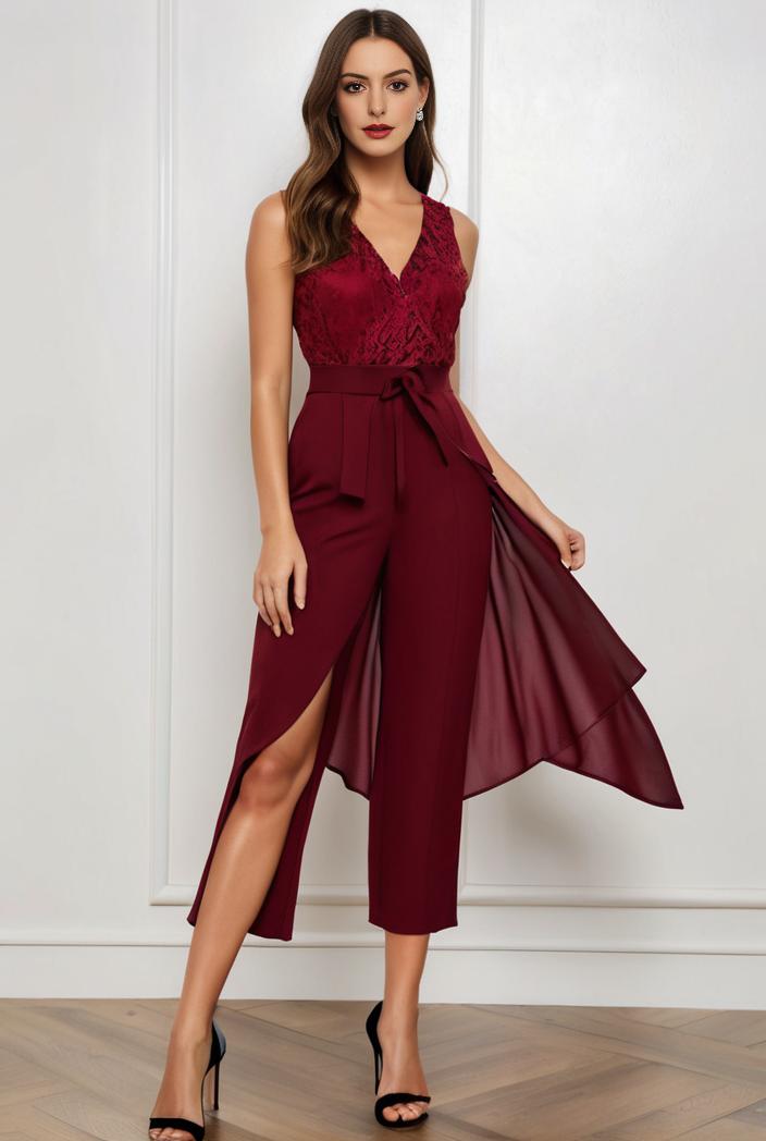 deep v neck lace chiffon bridesmaid dress with asymmetrical hem 135553