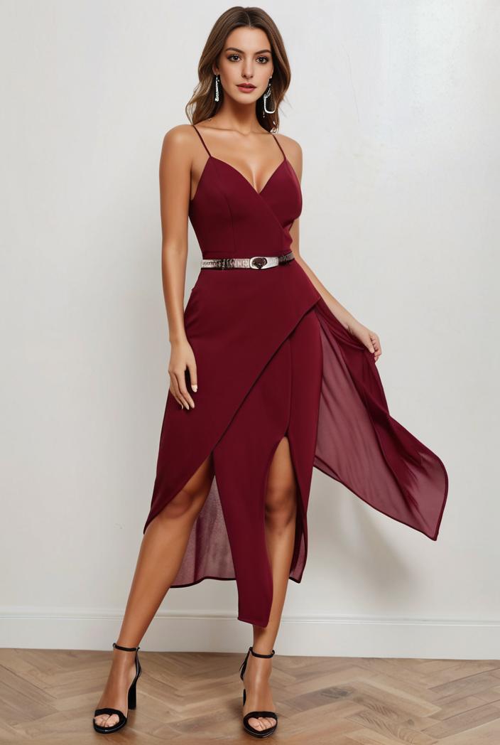 deep v neck lace chiffon bridesmaid dress with asymmetrical hem 135554