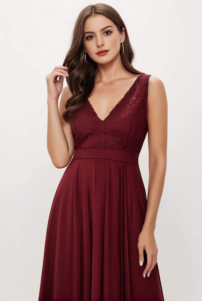 deep v neck lace chiffon bridesmaid dress with asymmetrical hem 135573
