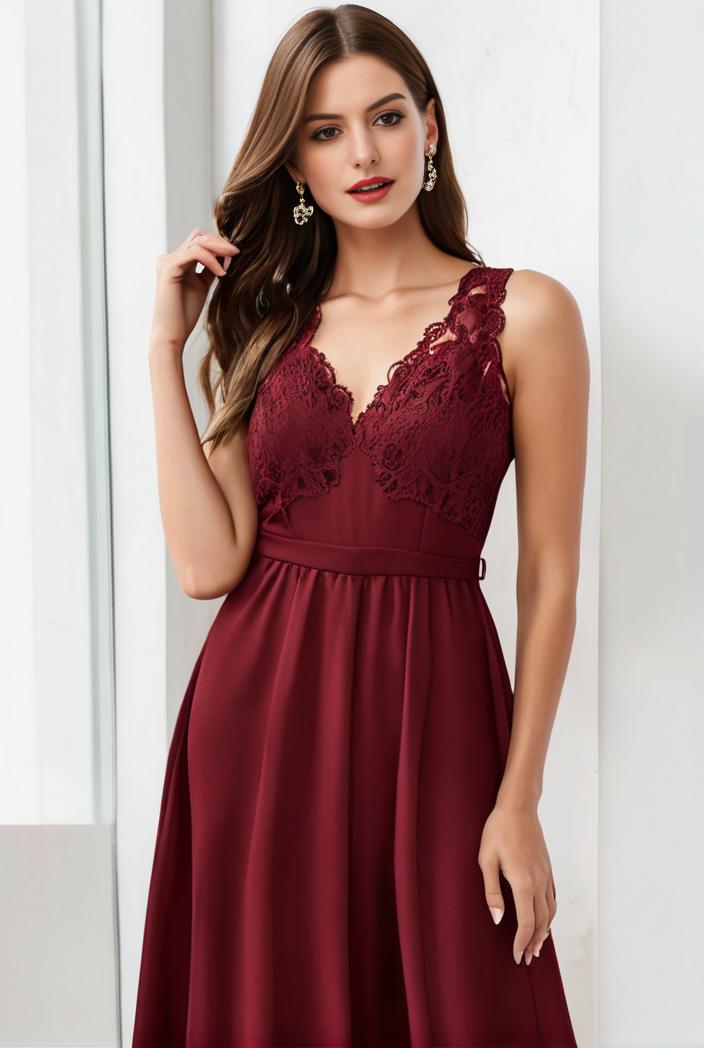deep v neck lace chiffon bridesmaid dress with asymmetrical hem 135579