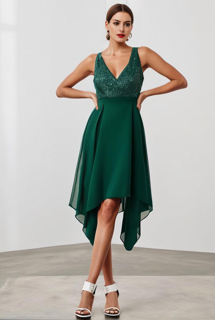 deep v neck lace chiffon bridesmaid dress with asymmetrical hem 135676