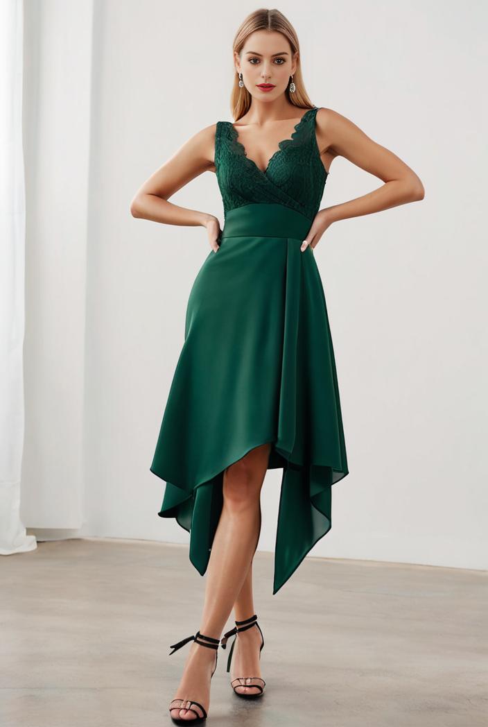 deep v neck lace chiffon bridesmaid dress with asymmetrical hem 135678