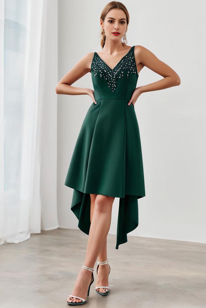 deep v neck lace chiffon bridesmaid dress with asymmetrical hem 135679