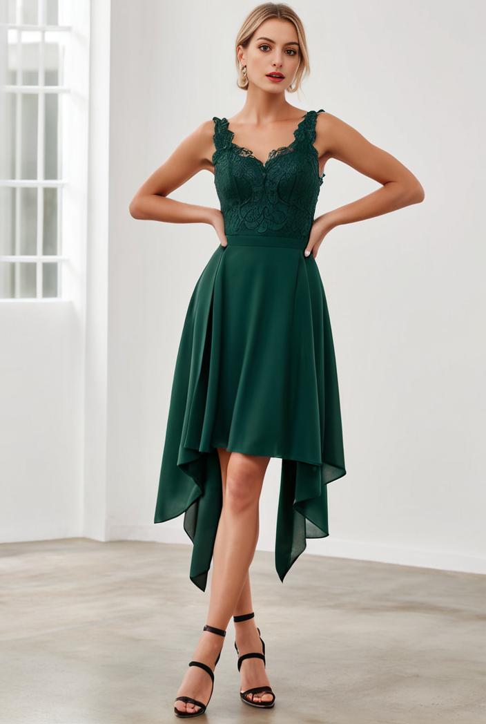deep v neck lace chiffon bridesmaid dress with asymmetrical hem 135680