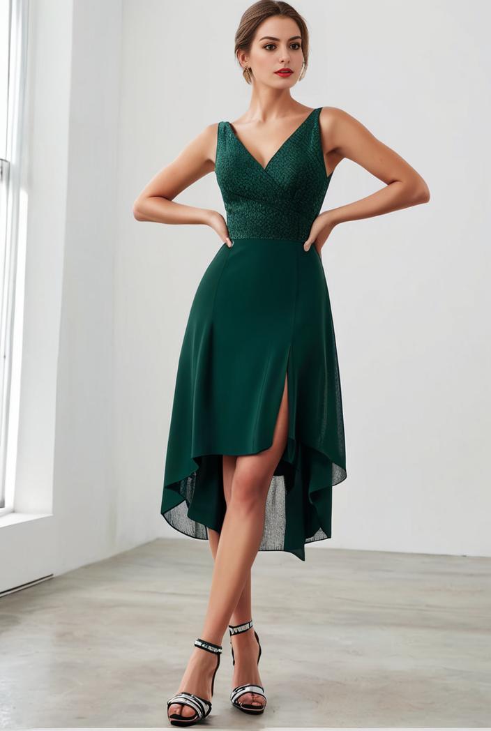 deep v neck lace chiffon bridesmaid dress with asymmetrical hem 135683
