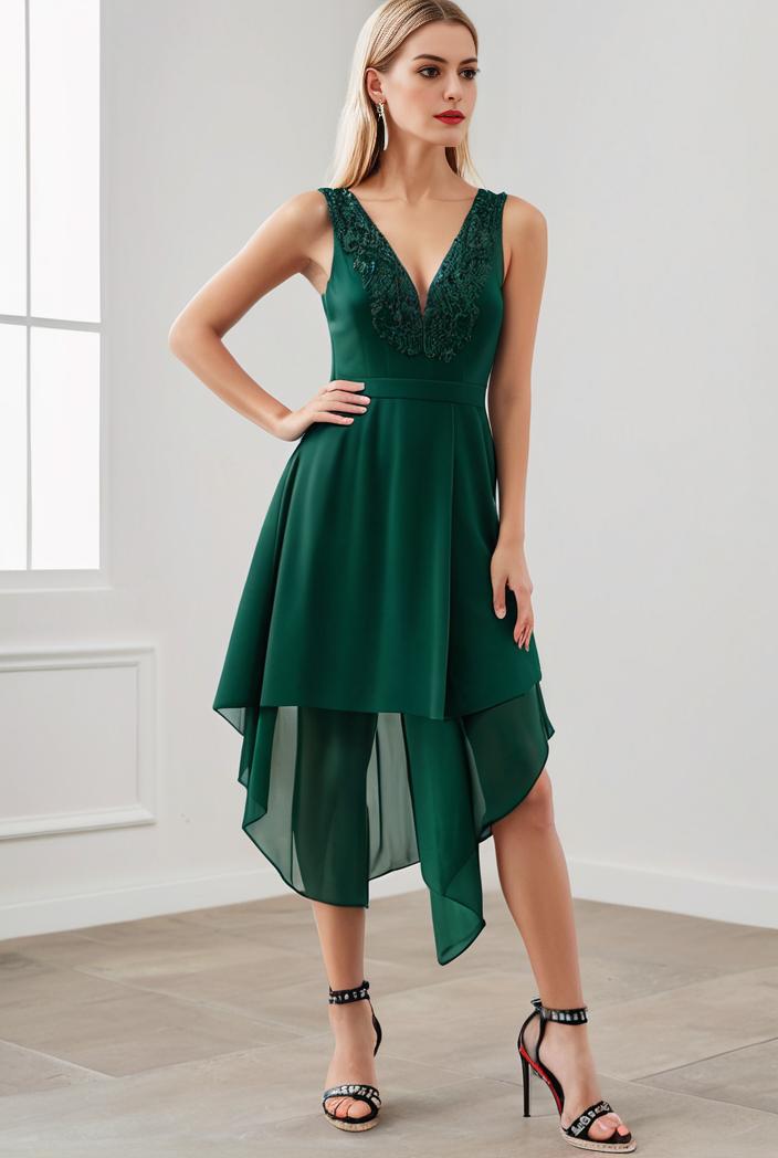 deep v neck lace chiffon bridesmaid dress with asymmetrical hem 135712