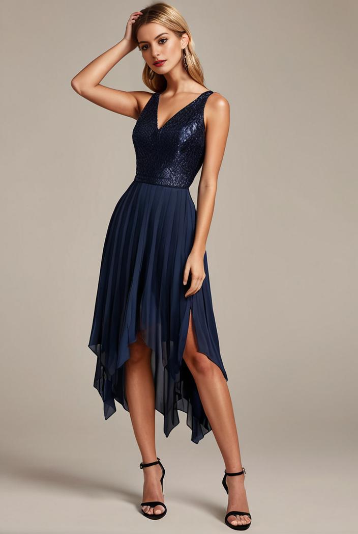 deep v neck lace chiffon bridesmaid dress with asymmetrical hem 135715