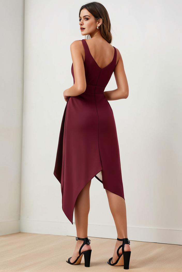 deep v neck lace chiffon bridesmaid dress with asymmetrical hem 135731