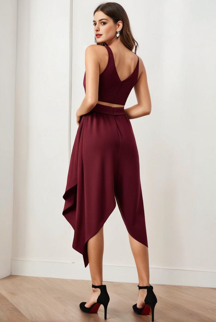 deep v neck lace chiffon bridesmaid dress with asymmetrical hem 135732