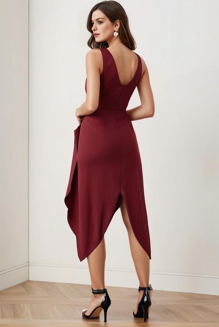 deep v neck lace chiffon bridesmaid dress with asymmetrical hem 135735