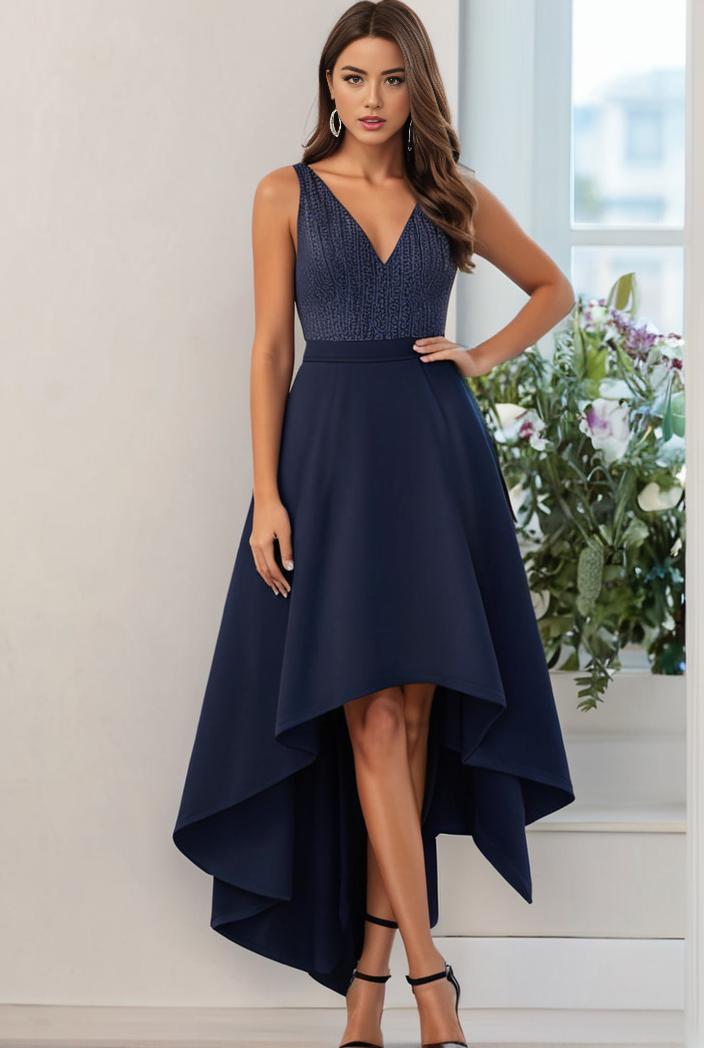 plus size sequin high low deep v neck tulle evening dresses 101984