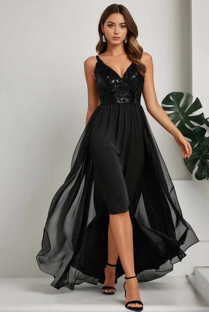 plus size sequin high low deep v neck tulle evening dresses 102002