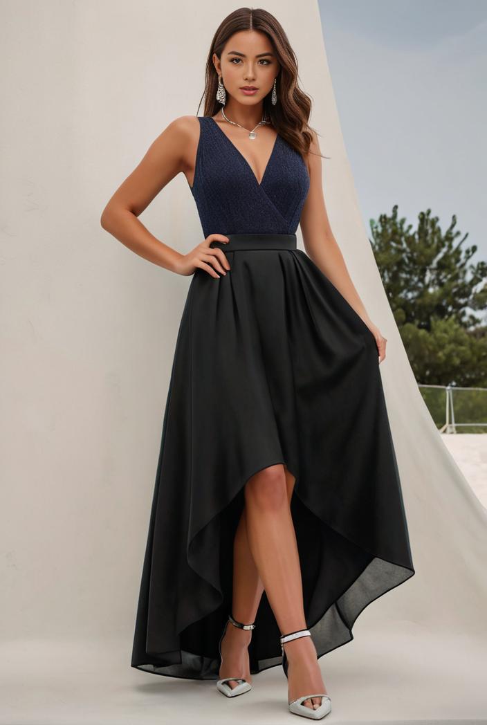 plus size sequin high low deep v neck tulle evening dresses 102015