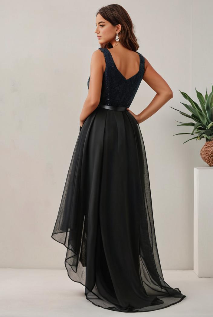 plus size sequin high low deep v neck tulle evening dresses 102023