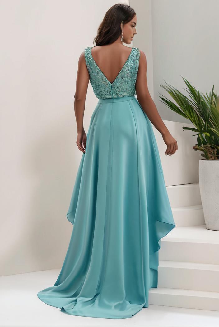 plus size sequin high low deep v neck tulle evening dresses 102038