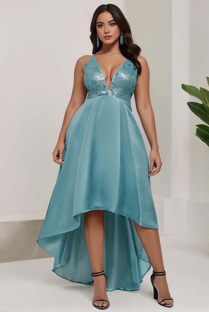 plus size sequin high low deep v neck tulle evening dresses 102046