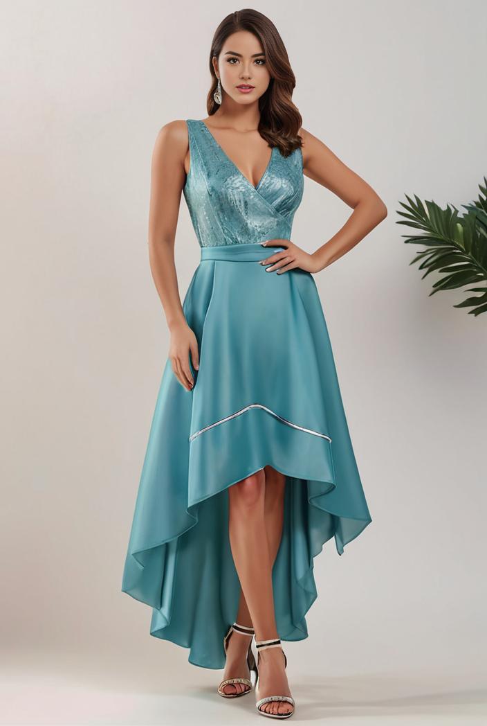 plus size sequin high low deep v neck tulle evening dresses 102051