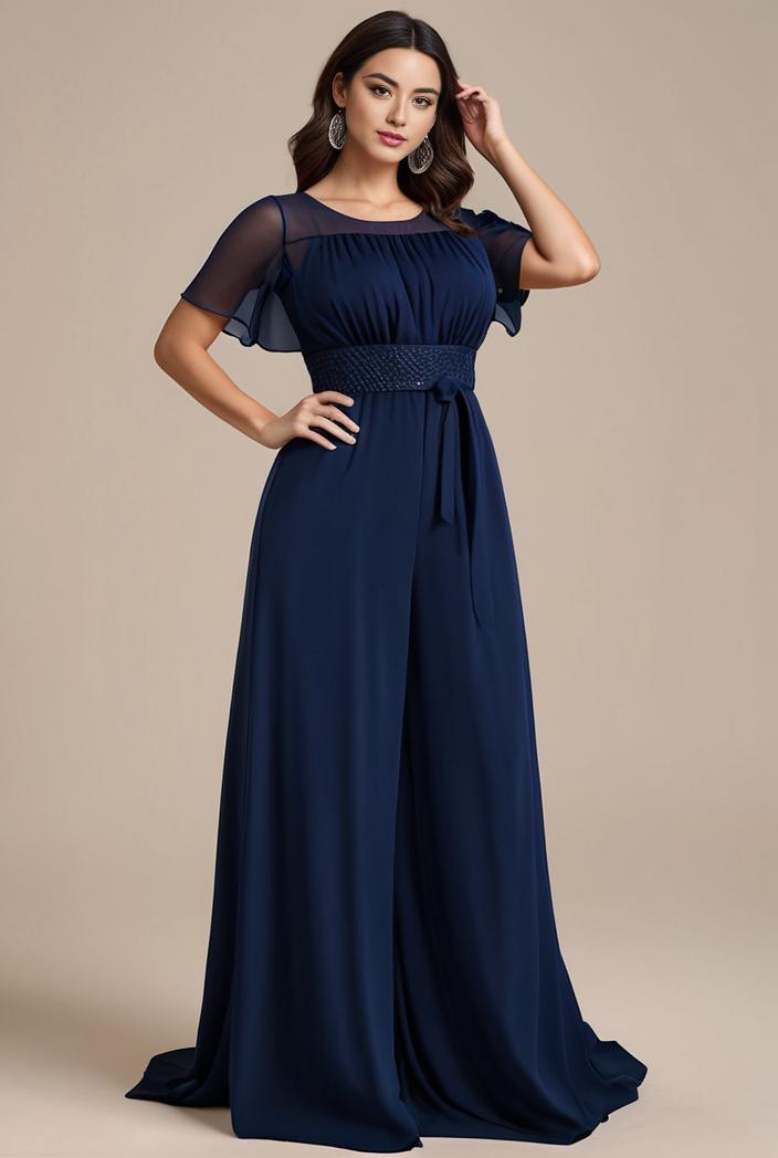 plus size simple chiffon pleated a line round neckline bridesmaid dress 102507