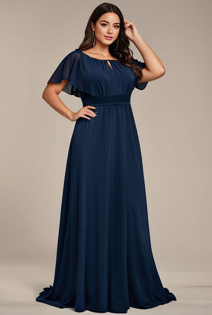 plus size simple chiffon pleated a line round neckline bridesmaid dress 102508