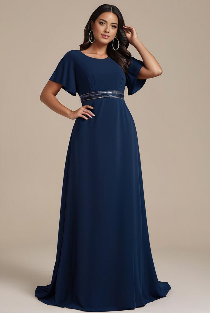 plus size simple chiffon pleated a line round neckline bridesmaid dress 102510