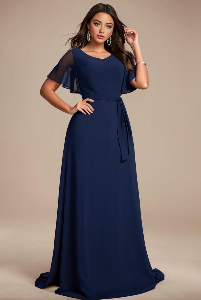 plus size simple chiffon pleated a line round neckline bridesmaid dress 102511