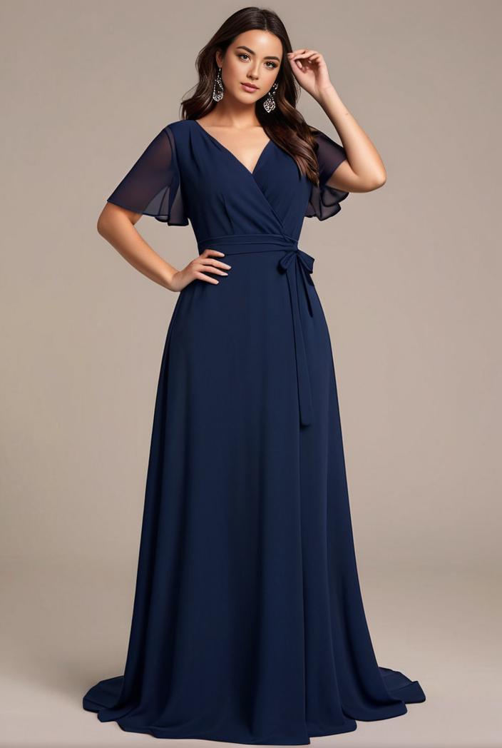 plus size simple chiffon pleated a line round neckline bridesmaid dress 102512