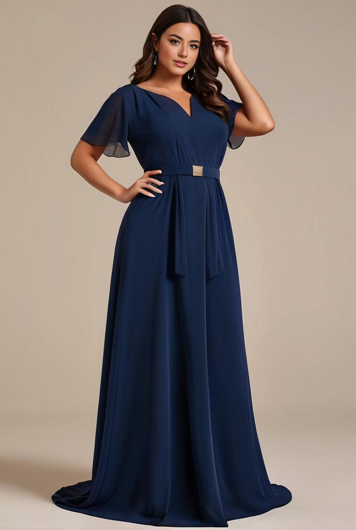 plus size simple chiffon pleated a line round neckline bridesmaid dress 102513
