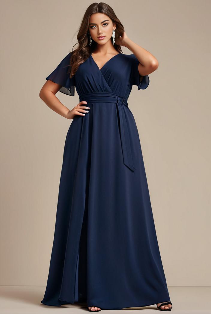 plus size simple chiffon pleated a line round neckline bridesmaid dress 102514
