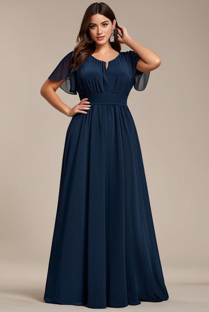 plus size simple chiffon pleated a line round neckline bridesmaid dress 102516