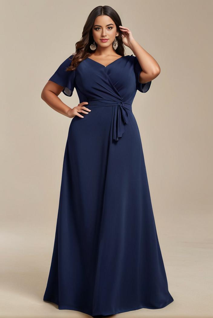 plus size simple chiffon pleated a line round neckline bridesmaid dress 102517